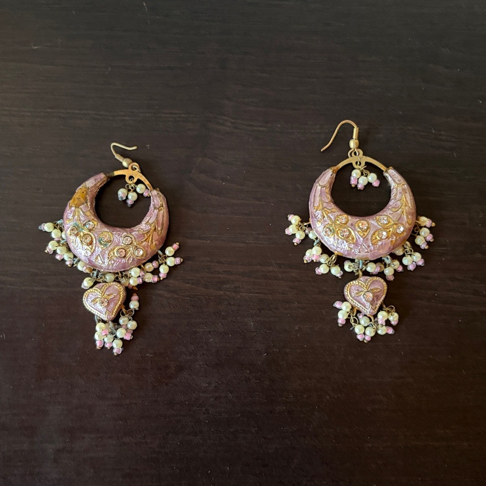 Vintage Pink Beaded Chandelier Dangle Earrings